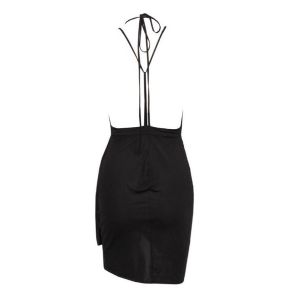 Asymmetrical Plunge Black Mini Dress New Years Eve - Picture 4 of 8